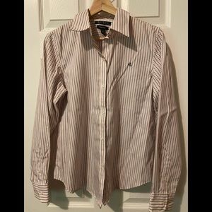 RLL Pink black and white button down shirt M